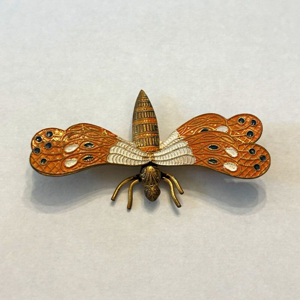 Gold Dragonfly Brooch Pin Signed Spain Metal Animals & Insects Theme